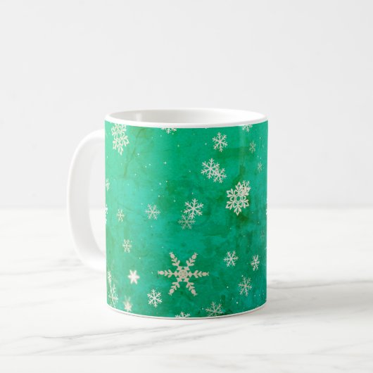 Modern Snowflake Grün Muster Weihnachtsfeiertag Kaffeetasse (Vorderseite Links)