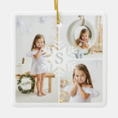 Modern Snowflake Monogram Three Foto Collage Keramikornament (Vorderseite)
