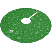 Modern Snowflake Muster Monogram Green Christmas Polyester Weihnachtsbaumdecke (Schrägansicht)