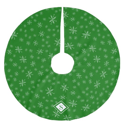 Modern Snowflake Muster Monogram Green Christmas Polyester Weihnachtsbaumdecke (Vorderseite)
