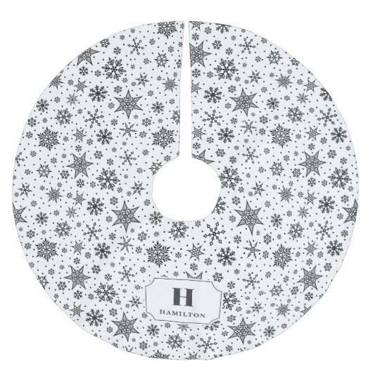Modern Snowflake Muster Monogram Polyester Weihnachtsbaumdecke (Vorderseite)