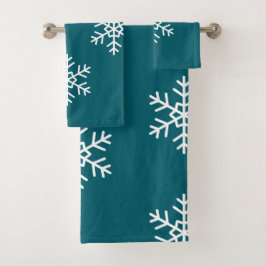 Modern Snowflake Navy blauer Hintergrund Badhandtuch Set