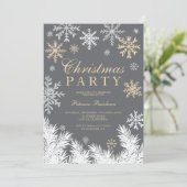 Modern snowflake pine gray winter Christmas party Einladung (Stehend Vorderseite)