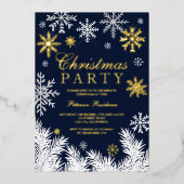 Modern snowflake pine navy winter Christmas party Folieneinladung (Vorderseite)