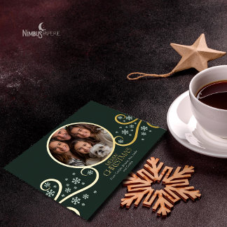 Modern Snowflake Real Foil Holiday Photo Card Folieneinladung