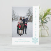 Modern Snowflake Weihnachts-Fotokarte | AQUAMARIN Feiertagskarte (Stehend Vorderseite)