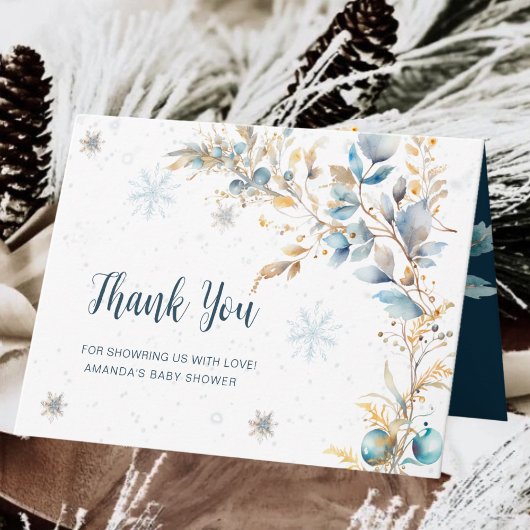 Modern Snowflake Winter Cold Oyutside Baby Shower Dankeskarte
