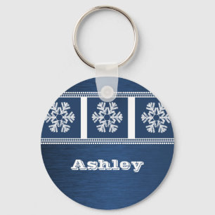 Modern Snowflakes Holiday Keychain, Royal Blue Schlüsselanhänger