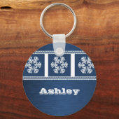 Modern Snowflakes Holiday Keychain, Royal Blue Schlüsselanhänger (Vorderseite)