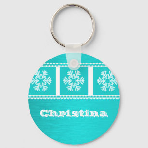 Modern Snowflakes Holiday Keychain, Teal Schlüsselanhänger