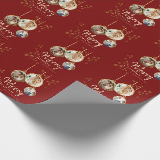 Modern Snowflakes Photo Merry Christmas Geschenkpapier (Ecke)