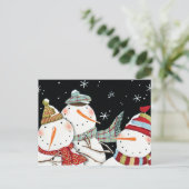 Modern Snowmen lächeln Postkarte (Stehend Vorderseite)