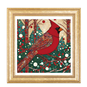 Modern Snowy Christmas Kardinal Red Bird Fotodruck