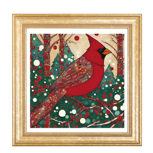 Modern Snowy Christmas Kardinal Red Bird Fotodruck