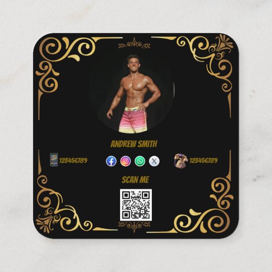 Modern social media add your logo photo QR code Quadratische Visitenkarte (Rückseite)
