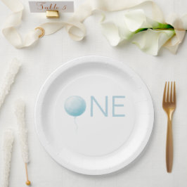 Modern Soft Blue Balloon Boy 1st Birthday Party Pappteller