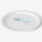 Modern Soft Blue Balloon Boy 1st Birthday Party Pappteller (Schrägansicht)