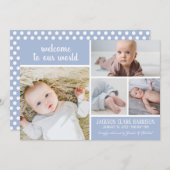 Modern Soft Blue Foto Collage Baby Boy Birth Ankündigung (Vorne/Hinten)