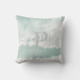 Modern Soft Green Watercolor Monogram Kissen