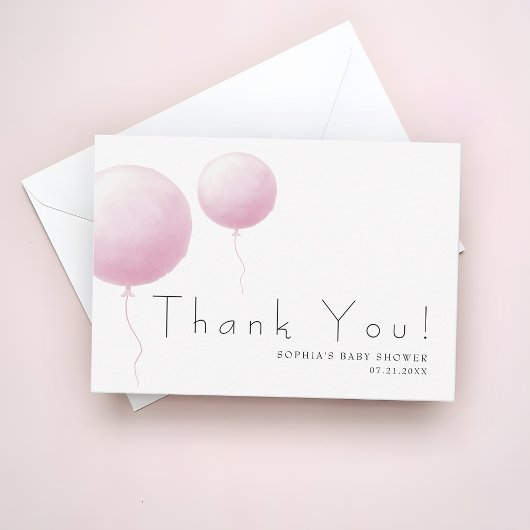Modern Soft Pastel Pink Balloon Baby Girl Shower Dankeskarte