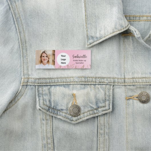 Modern Soft Pink Botanical Photo Script Namensschild (Beispiel)