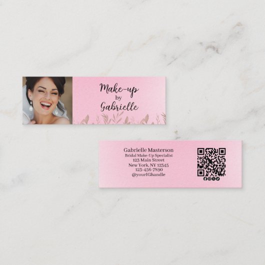 Modern Soft Pink Botanical Photo Script QR Code  Telefonnummerkarte (Vorne/Hinten)