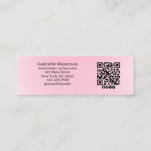 Modern Soft Pink Botanical Photo Script QR Code Telefonnummerkarte (Rückseite)