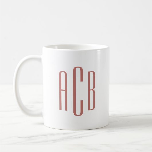 Modern Soft Terracotta Three Letter Monogram Kaffeetasse (Links)