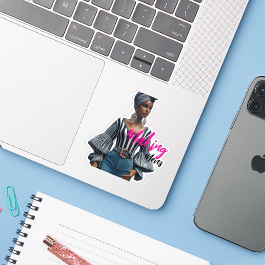 Modern Sophisticated Custom-Cut Vinyl Sticker (Laptop mit iPhone)