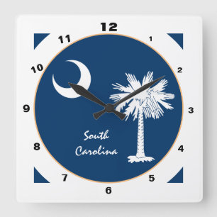 Modern South Carolina & Flag Zuhause USA / Design Quadratische Wanduhr