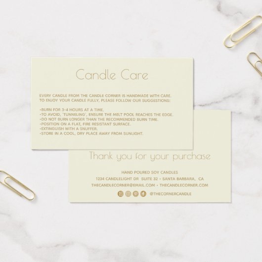Modern Soy Candle Care Card mit Logo (Büro)