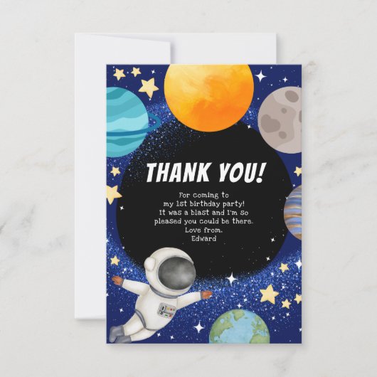 Modern Space Birthday Party Danke Karte (Vorderseite)