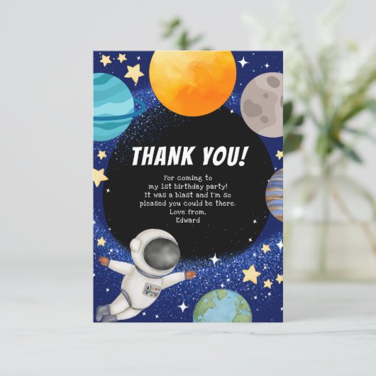 Modern Space Birthday Party Danke Karte (Stehend Vorderseite)