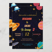 Modern Space Zwillinge Geburtstagsfeier Einladung (Vorne/Hinten)