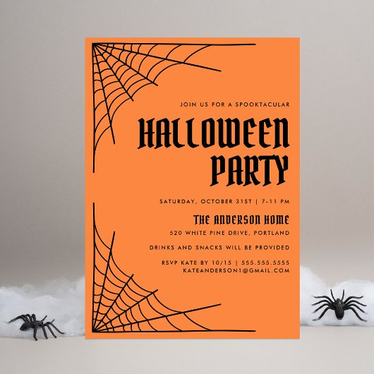 Modern Spider Web Orange Halloween Party Einladung