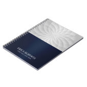 Modern Spiral Lotus Blume Elegante Navy Blue Notizblock (Linke Seite)