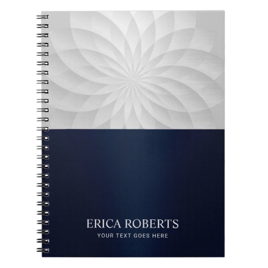 Modern Spiral Lotus Blume Elegante Navy Blue Notizblock (Vorderseite)