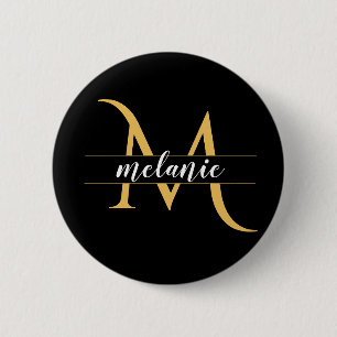 Modern Split Monogram Gold Black Individuelle Name Button