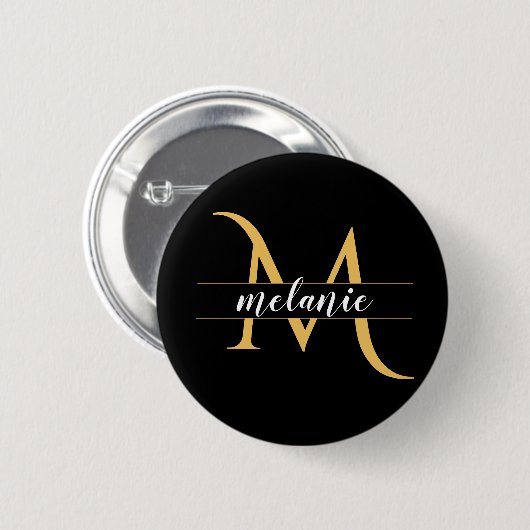 Modern Split Monogram Gold Black Individuelle Name Button (Vorne & Hinten)