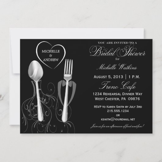 Modern Spoon & Fork Bridal Dusche Einladungen (Vorderseite)