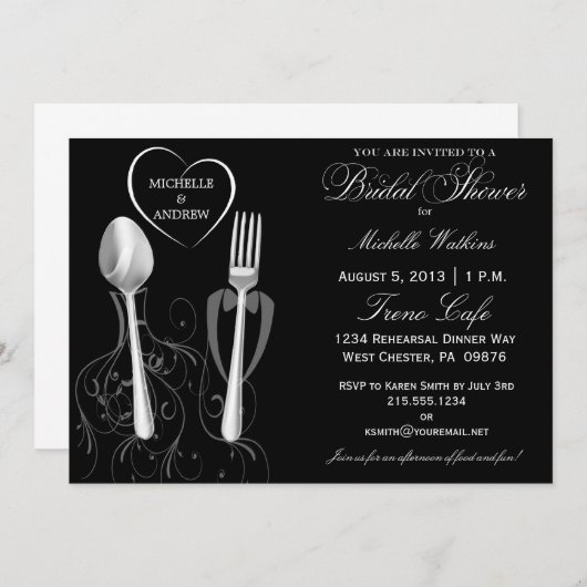 Modern Spoon & Fork Bridal Dusche Einladungen (Vorne/Hinten)
