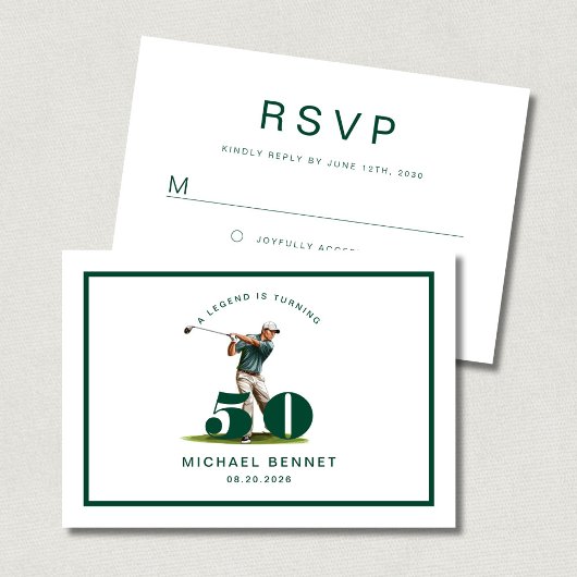 Modern Sport Golf 50th Birthday RSVP Karte