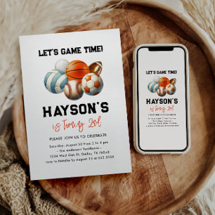 Modern Sports Kids 2. Geburtstag Party Einladung