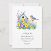 Modern Spring Floral Wedding Photo and QR Code Einladung (Vorderseite)