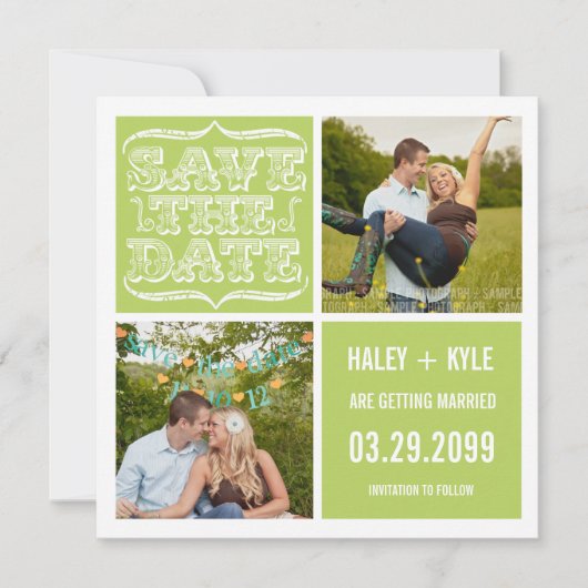 Modern Spring Green Save the Date Foto Cards Einladung (Vorderseite)