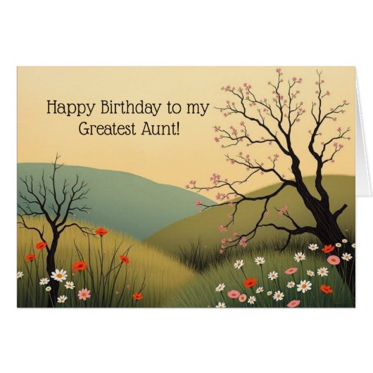 Modern Spring Meadow Birthday Card for Great Aunt (Vorderseite (Horizontal))