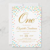 Modern Sprinkle Rainbow Gold Polka Dot Birthday Einladung (Vorderseite)