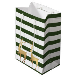 Modern Spruce Green Stripes Goldhirsche Mittlere Geschenktüte