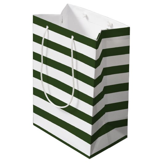Modern Spruce Green Stripes Goldhirsche Mittlere Geschenktüte (Rückseite Schrägansicht)
