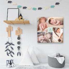 Modern Square Baby Boy Monogram 4 Foto Collage Leinwanddruck
